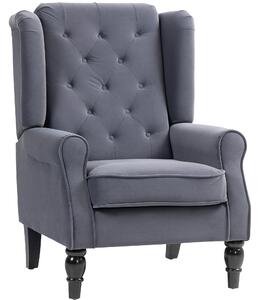 HOMCOM Wingback Accent Chair, Retro Upholstered Button Tufted Occasional Chair for Living Room and Bedroom, Charcoal Grey