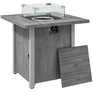 Outsunny 71cm 50,000 BTU Gas Fire Pit Table with Cover and Glass Screen - Dark Grey