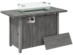 Outsunny 50,000 BTU Gas Fire Pit Table with Cover and Glass Screen - Dark Grey