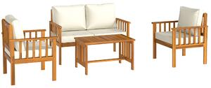 Outsunny Four-Piece Acacia Wood Garden Sofa Set - Teak/Cream