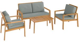 Outsunny 4-Piece Wooden Garden Furniture Set with Cushions - Teak