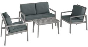 Outsunny 4-Piece Wooden Garden Furniture Set with Cushions - Light Grey