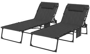 Outsunny Set of Two Sun Loungers, with Five-Position Reclining Backs - Black