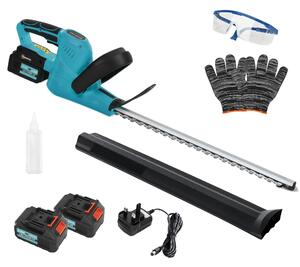 Outsunny Cordless Hedge Trimmer, Electric Hedge Cutter with 51cm Blade, Brushless Motor and 2 Batteries for Branches, Shrubs, Twigs, Blue