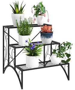 Outsunny 3-Tier Metal Plant Stand, Vintage Ladder Shelf Flower Pot Holder for Indoor Outdoor, Display Shelf Rack for Garden Patio Balcony, Black