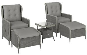 Outsunny Five-Piece Reclining Rattan Chair Set - Charcoal Grey