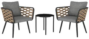 Outsunny 3 Pieces Rattan Bistro Set with Washable Seat and Back Cushions, Glass Top Coffee Table, for Outdoor, Patio, Black