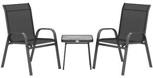 Outsunny 3 Pieces Outdoot Bistro Set, Patio Stackable Armchairs with Breathable Mesh Fabric and PSC Board Coffee Table, Black