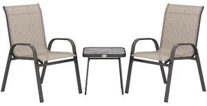 Outsunny 3 Pieces Outdoot Bistro Set, Patio Stackable Armchairs with Breathable Mesh Fabric and PSC Board Coffee Table, Brown