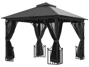 Outsunny 3 x 3(m) Garden Gazebo Patio Party Tent Shelter Outdoor Canopy Double Tier Sun Shade Metal Frame Netting, Dark Grey