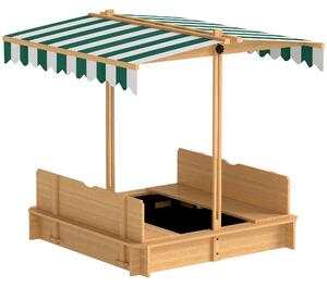 Outsunny Wooden Sandpit with Adjustable Canopy Light Brown
