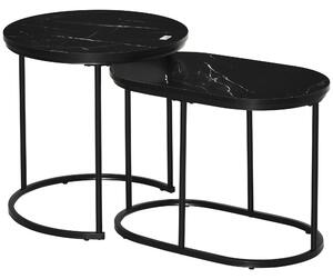 HOMCOM Marble-Effect Nest of Tables - Black/White