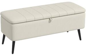 HOMCOM Storage Ottoman Linen Fabric Bench with Flip Top - Cream White