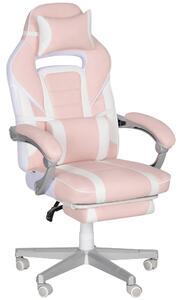 HOMCOM Faux Leather Reclining Gaming Chair, with Footrest - Pink/White Aosom UK