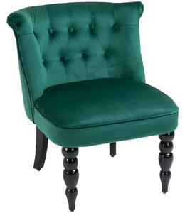HOMCOM Velvet Accent Chair, Button Tufted Wingback Chair with Rubber Wood Legs for Living Room, Bedroom, Dark Green