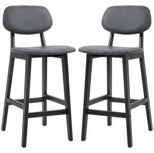 HOMCOM Bar Stools Set of 2, Modern Breakfast Bar Chairs, Faux Leather Upholstered Kitchen Stools with Backs and Wood Legs, Dark Grey