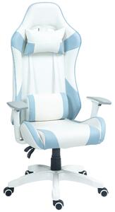 HOMCOM Gaming Chair, Racing Gamer Chair, Reclining Faux Leather Computer Chair with Headrest, Lumber Support, 3D Armrests, Adjustable Height, Swivel Wheels for Home Office, Light Blue