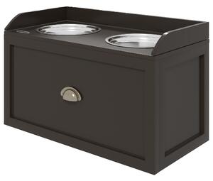 PawHut Stainless Steel Raised Dog Bowls, with 21L Storage Drawer for Large Dogs - Brown