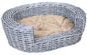 PawHut Willow Pet Sofa: Rattan Basket with Soft Cushion for Cats & Small Dogs, Durable Design, 57Lx46Wx17.5H cm, Grey Aosom UK