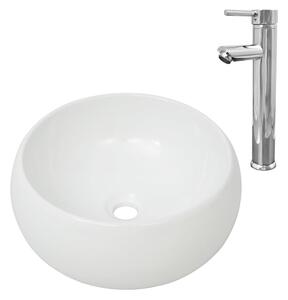 Bathroom Basin with Mixer Tap Ceramic Round White