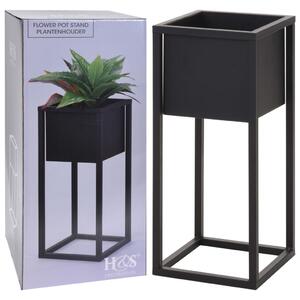H&S Collection Flower Pot on Stand Metal Black 50cm