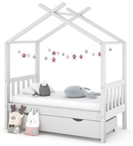 Kids Bed Frame with a Drawer White Solid Pine Wood 70x140 cm