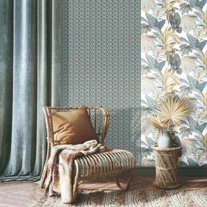 Noordwand Topchic Wallpaper Big Leaves Blue and Beige