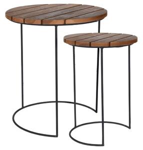 H&S Collection 2 Piece Side Table Set Teak Brown
