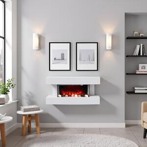 Wall Mounted Electric Fires ElectricSun Paula Small White Electric Fireplace, with Sound Effect, 10 Colour, with APP, W81xH41x22cm