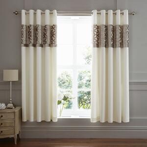 Catherine Lansfield Lattice Cut Velvet Ready Made Eyelet Curtains 66'' x 72'' Natural