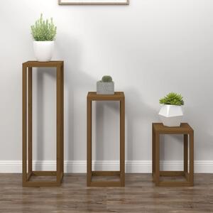 3 Piece Plant Stand Set Honey Brown Solid Wood Pine