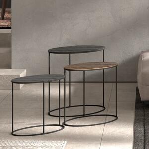Rousseau 3 Piece Side Table Set Tanto Metal Black and Gold