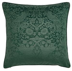 William Morris At Home Strawberry Thief Embossed 50cmx50cm Filled Cushion Forest Green