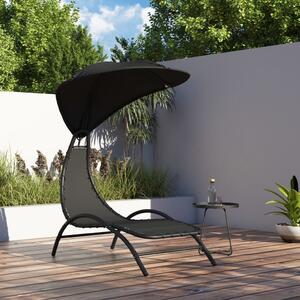 Sun Lounger with Canopy Black 167x80x195 cm Fabric and Steel