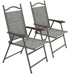 Outsunny 2 Pieces Folding Patio Camping Chairs Set, Sports Chairs for Adults with Armrest, Mesh Fabric Seat for Lawn Aosom UK