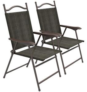 Outsunny Folding Chairs Set: Armrest, Mesh Fabric Seat for Patio, Camping & Sports, Dark Brown Aosom UK