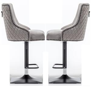 Camarillo Light Grey Velvet Bar Stools With Black Base In Pair