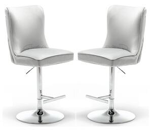 Bellvue Light Grey Velvet Bar Stools With Chrome Base In Pair