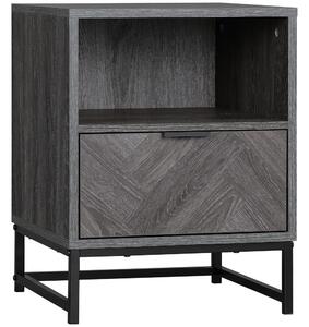 HOMCOM Bedside Table with Drawer and Shelf, Side End Table with Steel Legs for Living Room, Bedroom, Dark Grey