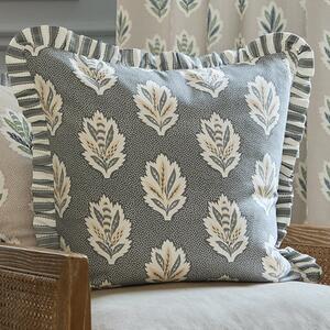 Sanderson Sessile Leaf Ruffle Trim 50cm x 50cm Filled Cushion Delph Blue