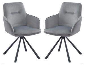 Avondale Swivel Grey French Velvet Dining Chairs In Pair