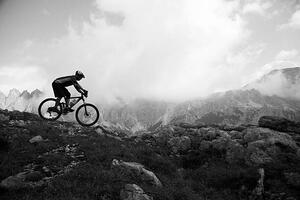 Photography Italy, Tyrol, senior biker riding on, Poncho