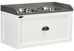 PawHut Stainless Steel Raised Dog Bowls with 21L Storage Drawer for Large Dogs and Cats - White