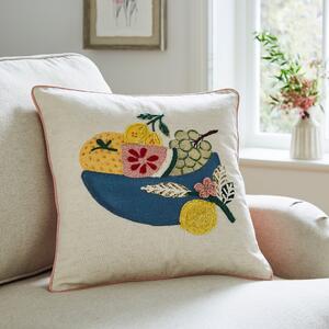 Fruit Bowl Embroidered Cushion, 43x43 Natural
