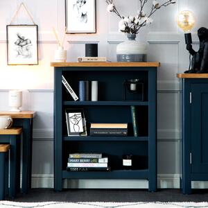 Rutland Blue Painted Oak Small Wide Bookcase