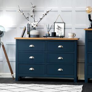 Rutland Blue Painted Oak Chest of 6 Drawers