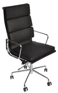 Eames 219 Style Ribbed High Back Black Leather Office Chair Black