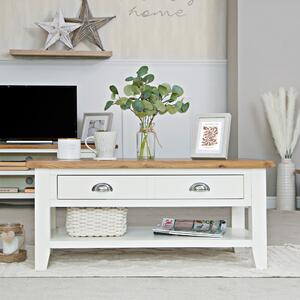 Chester White Painted Oak Coffee Table With Drawers
