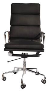 Eames 219 Style Ribbed High Back Black Leather Office Chair Black