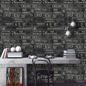Vintage Signs Anthracite Wallpaper by Mind The Gap